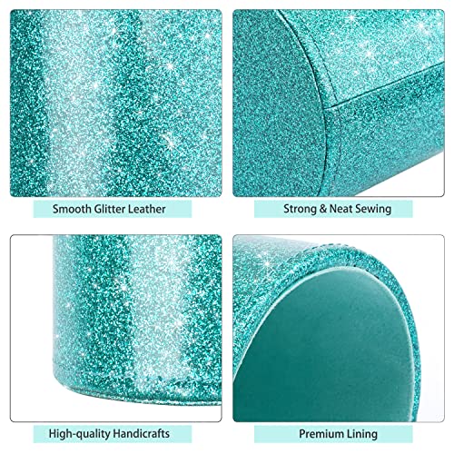 Image of Glitter Pen Holder Pencil Organizer, Cute Pencil Cup Desk Decor, Decorative Makeup Brush Holder Large, Leather Multi-Functional Organizer Cup for Office, Home, Classroom, Blue+Green