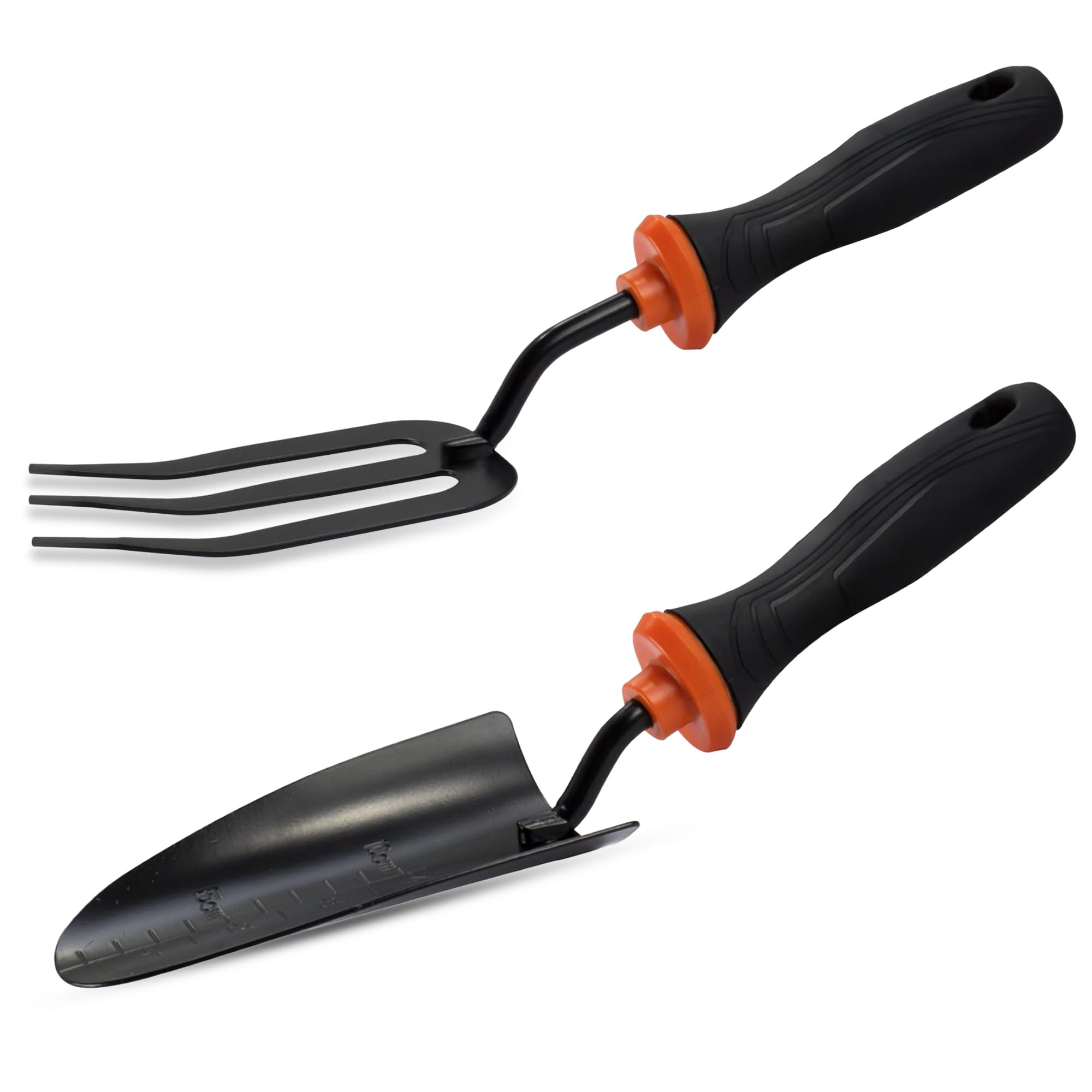 Heavy Duty Hand Fork and Hand Trowel Set, Rust-Resistant Carbon Steel Gardening Tools with Ergonomic Grip