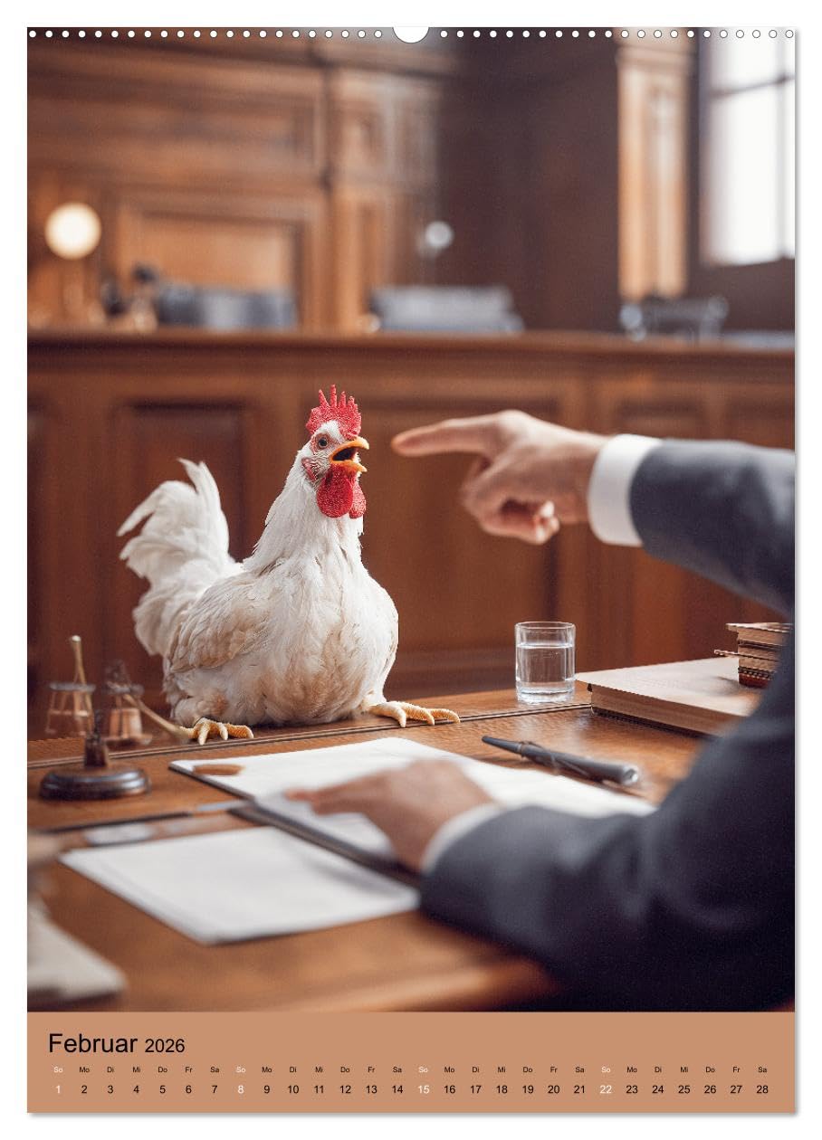 Das Hühnergericht - Lustiger Kalender für Anwälte, Richter und Jurastudenten (Wandkalender 2026 DIN A2 hoch), CALVENDO Monatskalender: Das ... für Juristin. Humor pur! (CALVENDO Spass)
