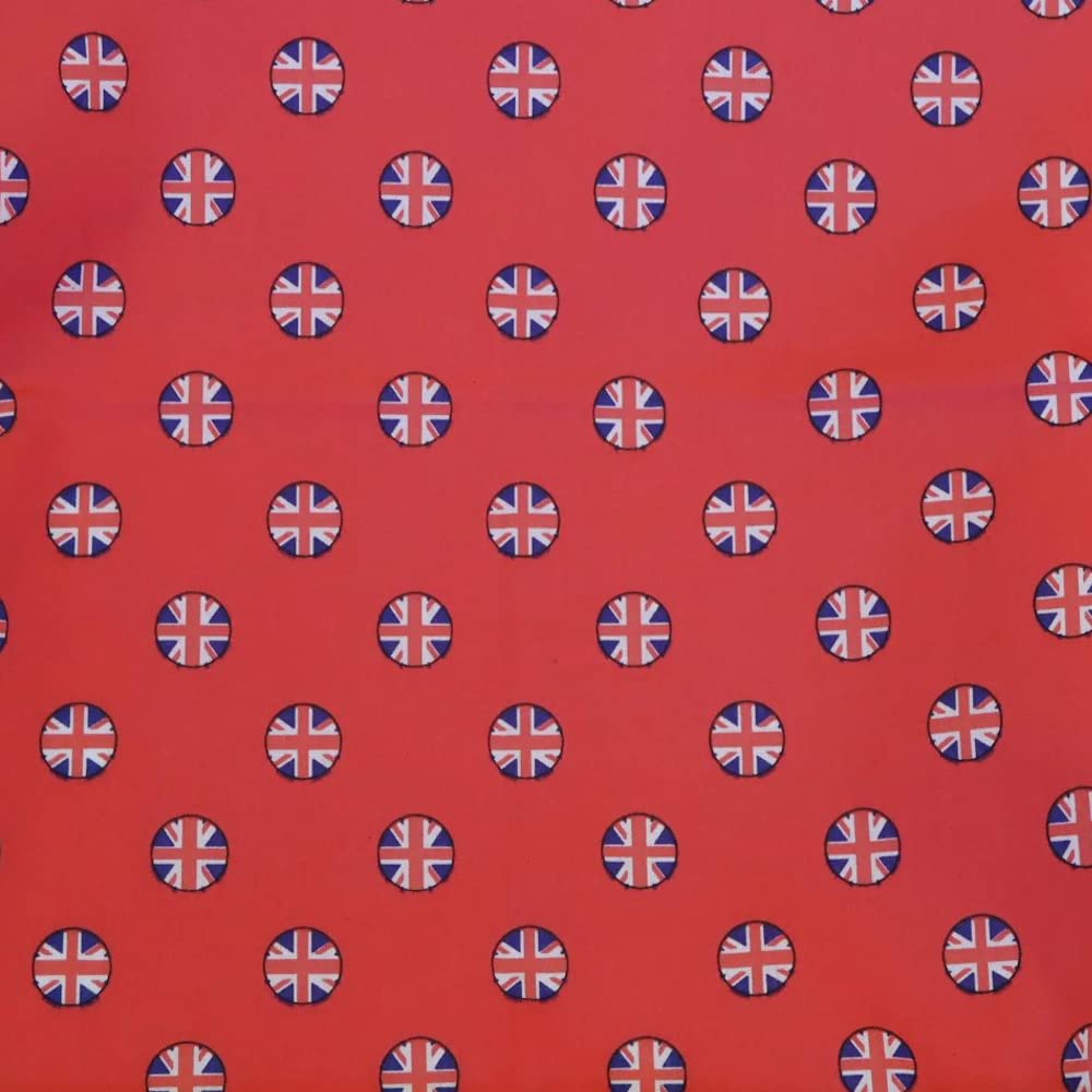 Polycotton Fabric Polka Dots Union Jack Flags British UK Sold Per Metre (Red)