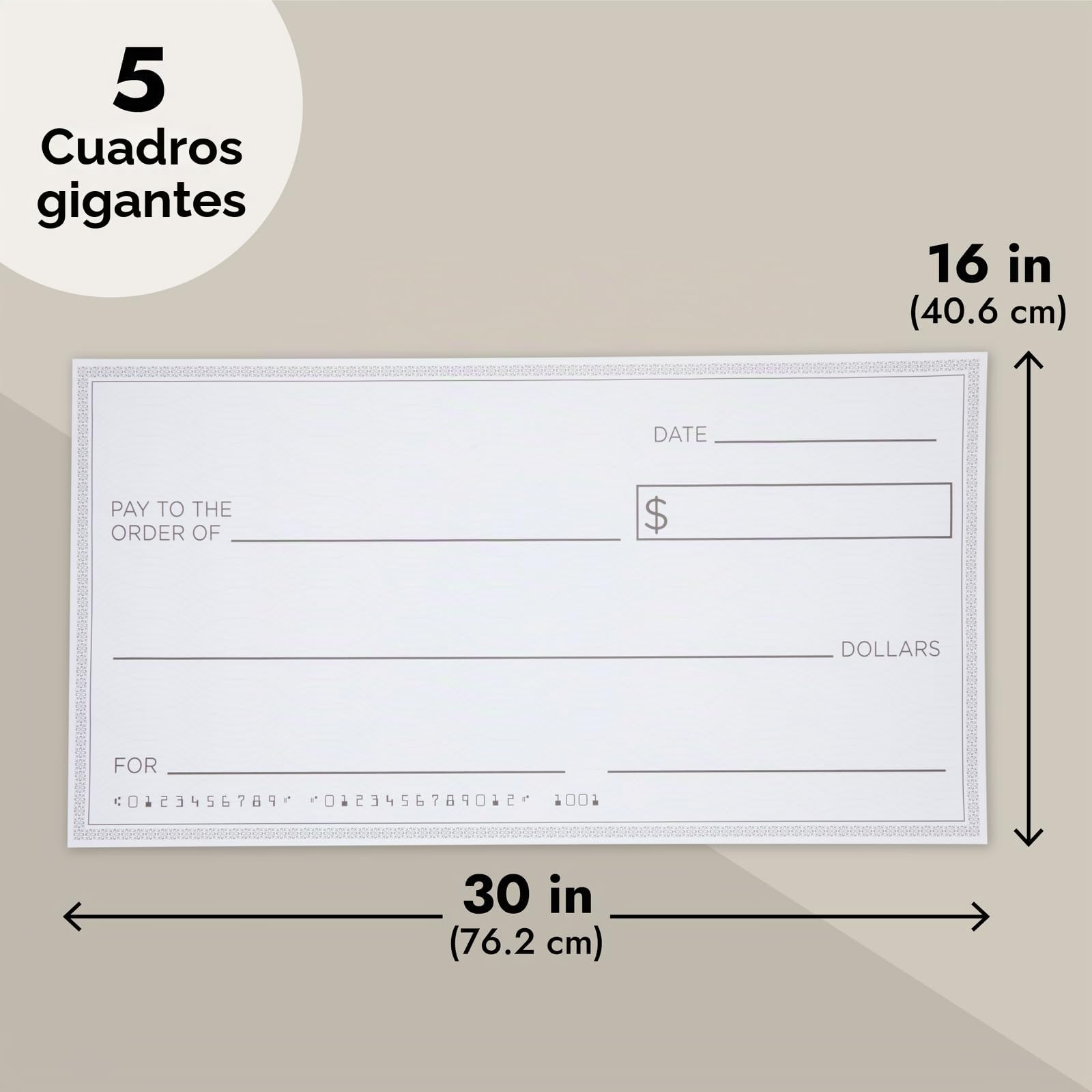 Cheques de dólares gigantes, 5 billetes sobredimensionados para premios, donaciones y recaudación, 76 cm x 41 cm