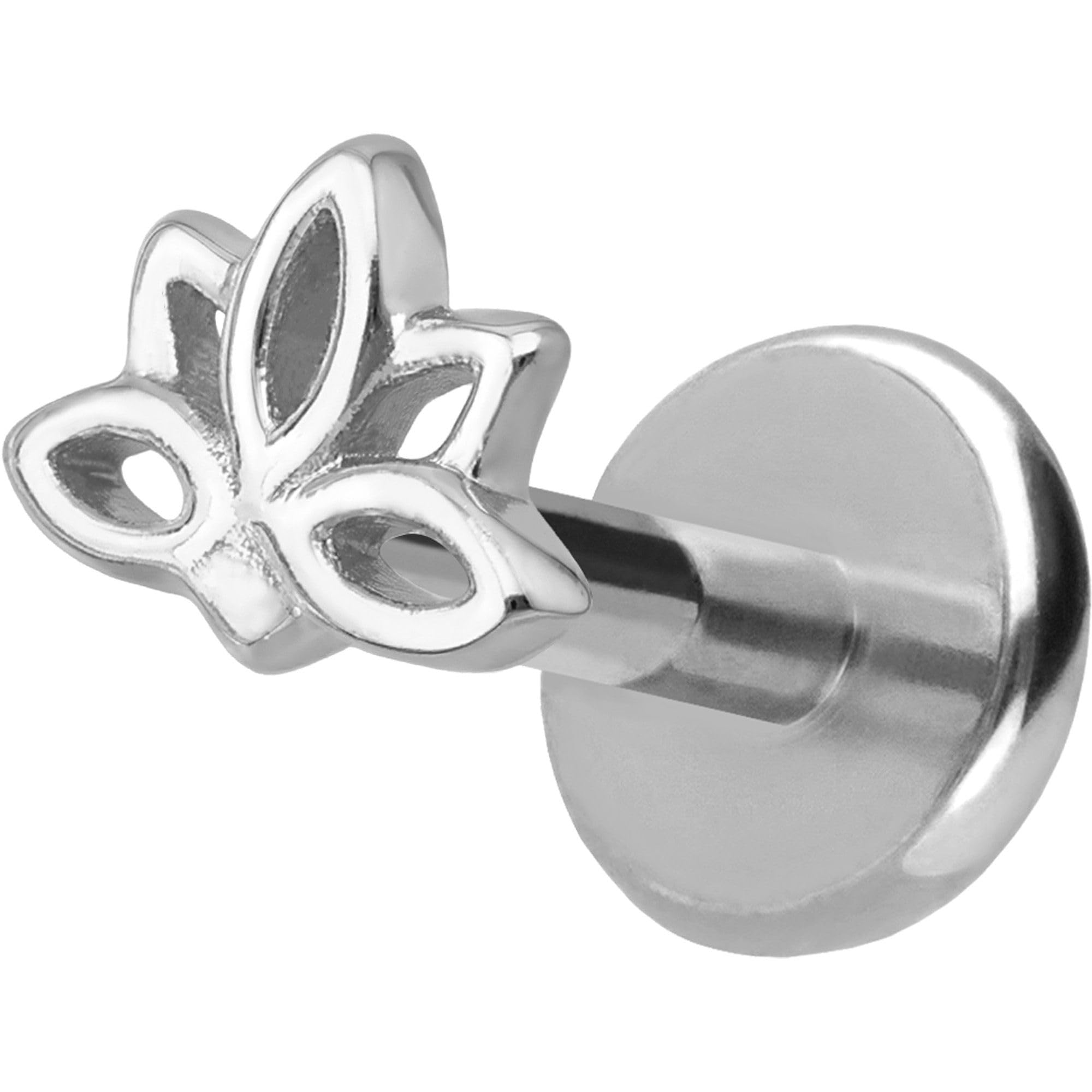 PIERCINGLINE Piercing Stecker Titan Labret mit Innengewinde + 925er Silber Aufsatz LOTUSBLÜTE - Goldfarben, Silberfarben