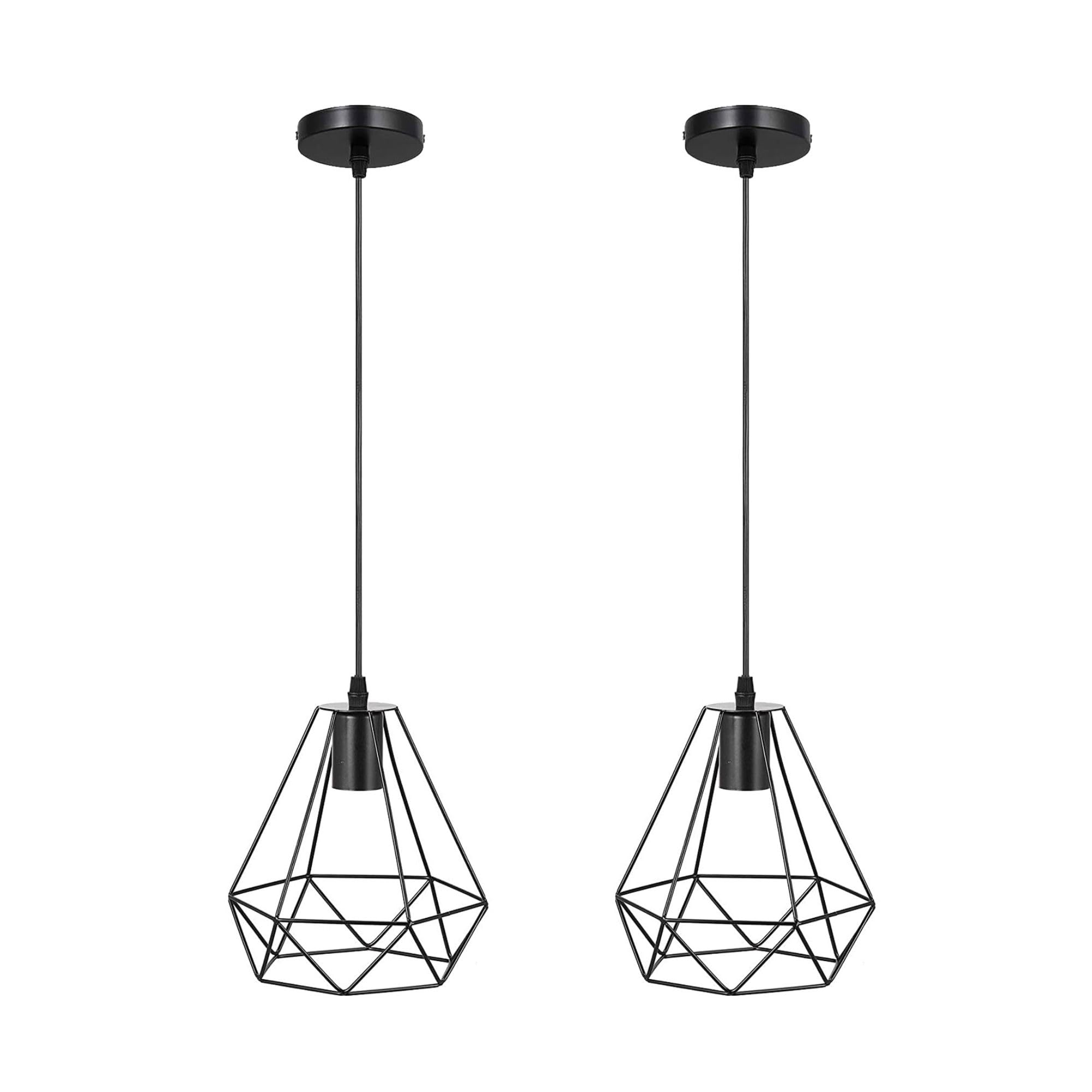 DC VOLTAGE Industrial Cage Pendant Ceiling Light,Adjustable Hanging Ceiling Lights, Black Wire Lampshade for Kitchen Bedroom Bar Cafe Hallway, Large Size, 2PCS (Black(10mm Open Hole))
