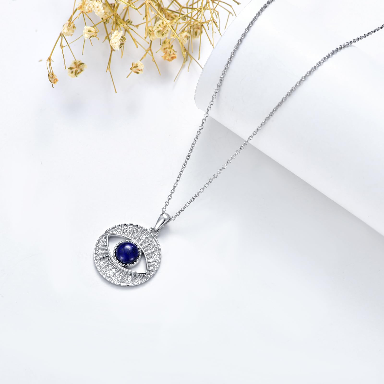 Collar de mal de ojo con colgante de Mal de Ojo de plata de ley 925 con lapislázuli azul natural, protección de piedras preciosas de la suerte, regalos para mujeres, Plata esterlina,