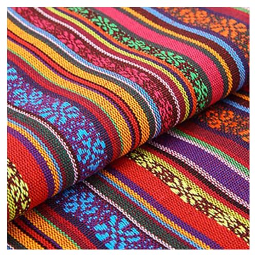 BrightGlow Tessuto in Cotone per Cucire con Motivo Etnico, Stoffa in Cotone Boho, Venduto al Metro, Fiori Esotici, Stoffa in Cotone e Lino, Decorazione Retrò Multicolore, Stoffa per Cucire, Stoffa per
