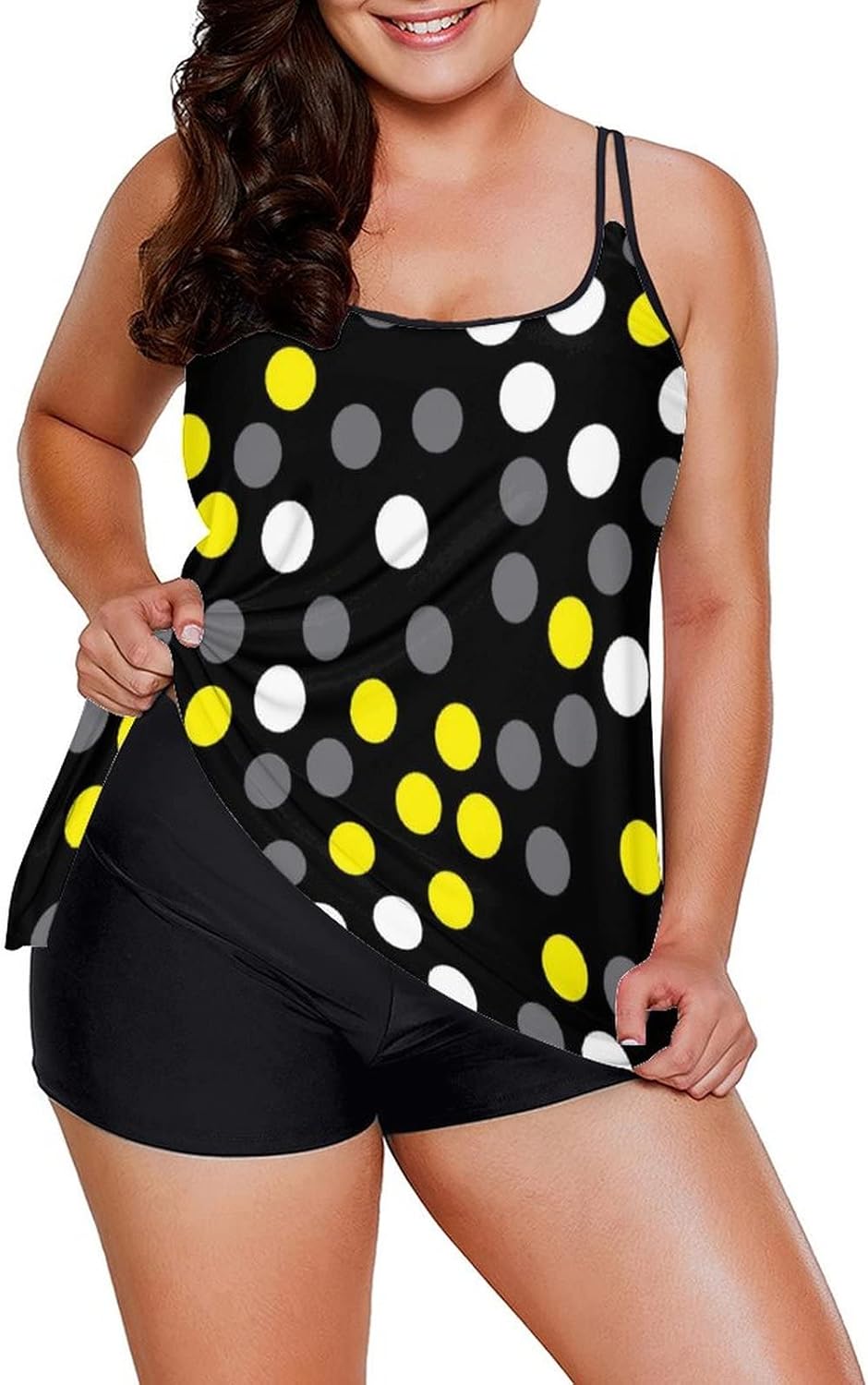 Yellow White Black Polka Dot Plus Size Women's Swimsuits Tankini Bathing Suits