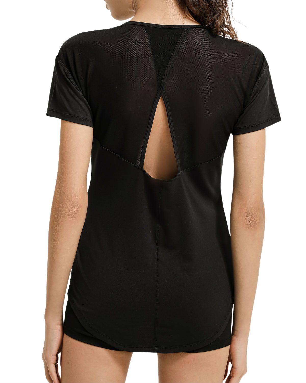 BUNNEI Women’s Short Sleeve Mesh Athletic Tops Open Back Workout Running Tank Tops