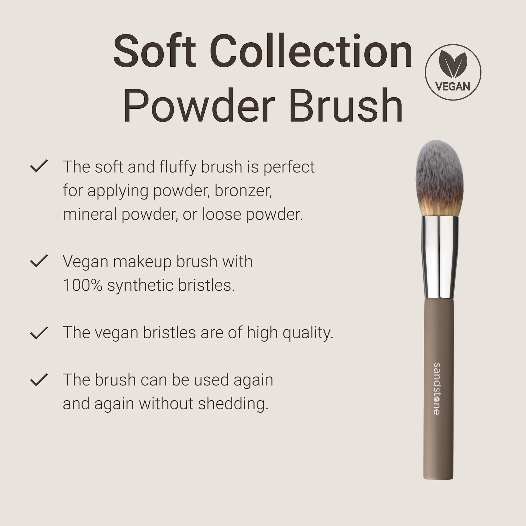 Sandstone Scandinavia Powder Brush - Large, Fluffy Makeup Brush for Even Powder Application - Ultra-Soft Vegan Bristles - Cruelty-Free - Image 4