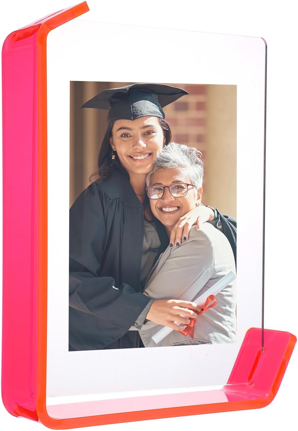 sourcing map 5x7 Inch Acrylic Picture Frame, Floating Picture Frames for Wall or Tabletop Display, Hanging Photo Frame Stand for Office Home, Fluorescent Red