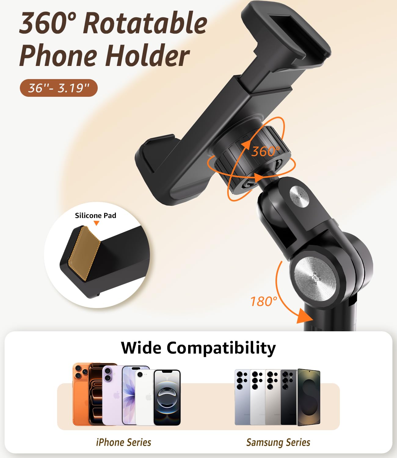 Supporto per telefono per registrazione video, supporto da pavimento resistente, braccio regolabile a 360° con base ponderata per cucinare, artigianato, disegno, streaming live, compatibile con iPhone