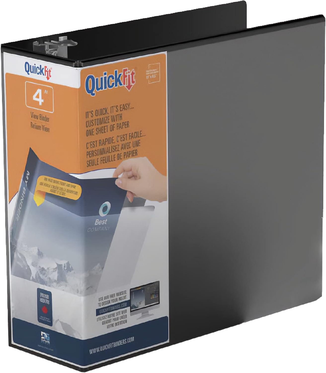 QuickFit View Binder, 3Ring Binder, Angle D Ring, 4 Inch, Black