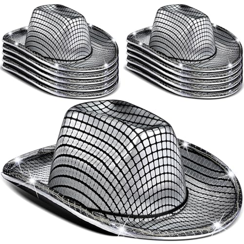 Image of Kigeli 10 Pcs Lights LED Cowboy Hat for Adult LED Flashing Hat for Western Cowboy Women Men Role Play