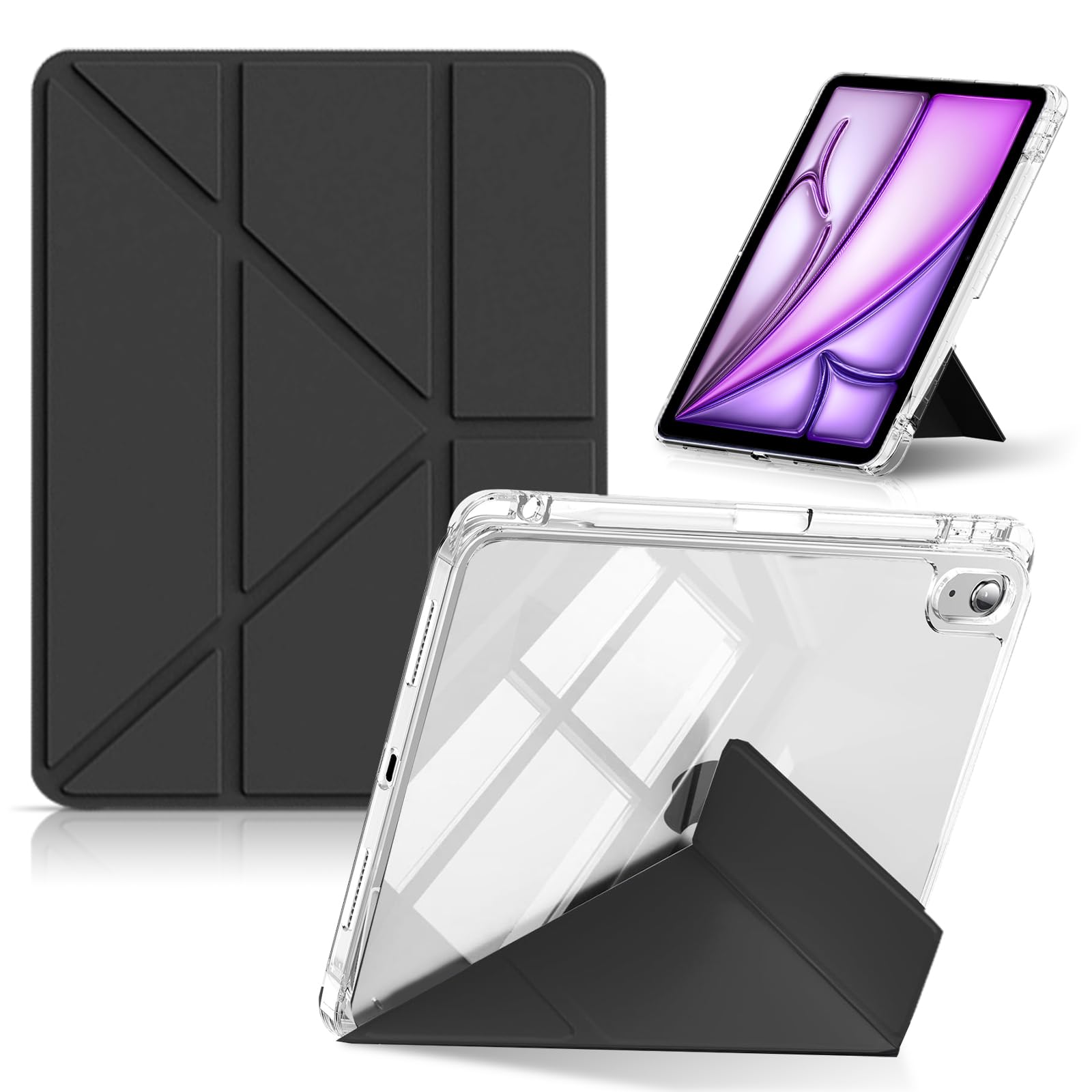 CeiLarv Protective Case for iPad Air 11 Inch M3 2025 & M2 2024 Stand Case Transparent Hard Back Cover for iPad Pro 11" 2018 / iPad Air 10.9" 2022/2020
