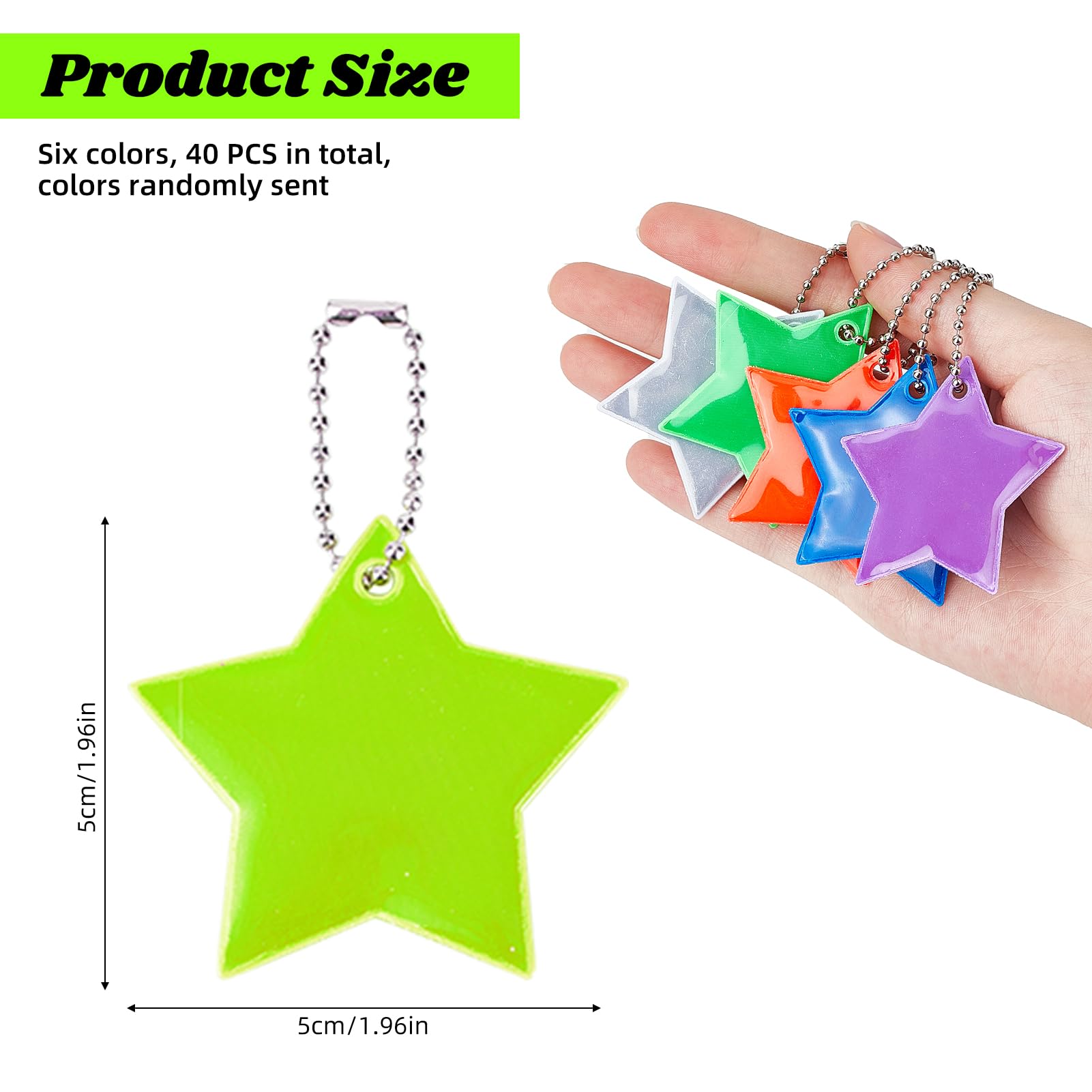 NICENEEDED 40 PCS Safety Reflector Pendants, Star Reflector Pendant with Chains, Waterproof reflective Zipper Keychain Reflector Keyrings Safe Pedestrian Bag Pendant for Backpack School Bag