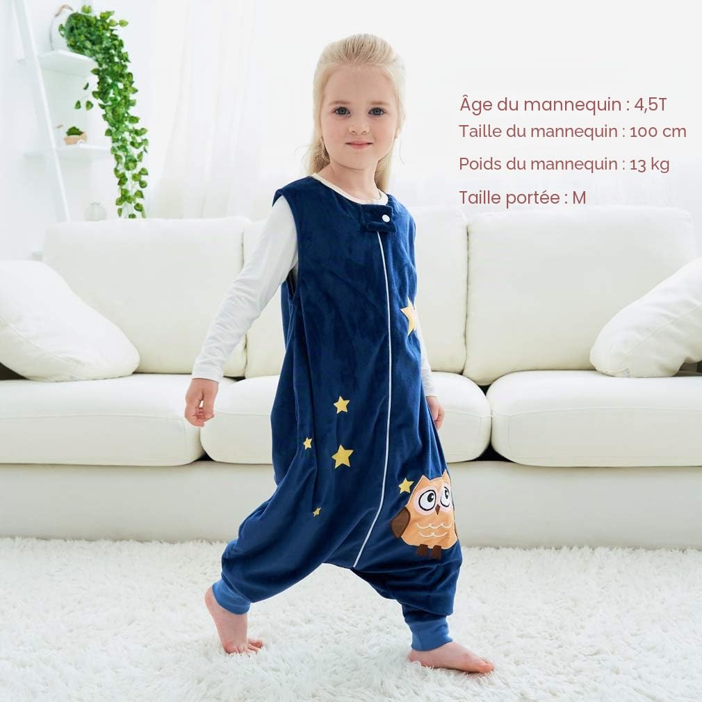 Gigoteuses Bébé Fille Garçon avec des Pieds Hiver Automne Pyjama, Bleu Foncé, 1-3 Ans,Small | Fermeture éclair durable, facile à changer, imprimé animal de dessin animé