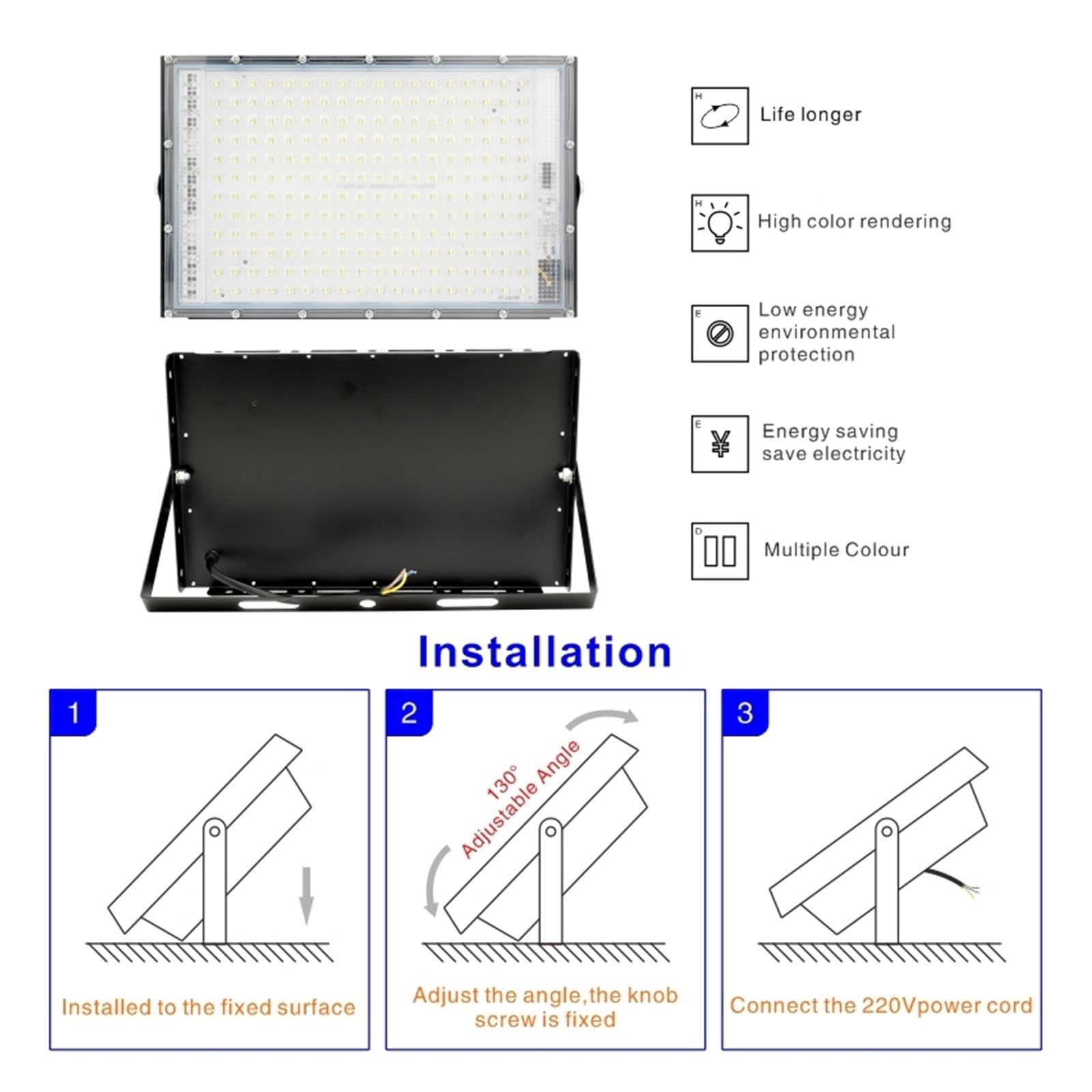 1/2/3PCS Led Flutlicht 50W 100W 150W 200W Outdoor IP65 Wasserdichte Wand Lampe Reflektor Straße Licht Gartengarage(3 PCS,5500-7000K_200W)