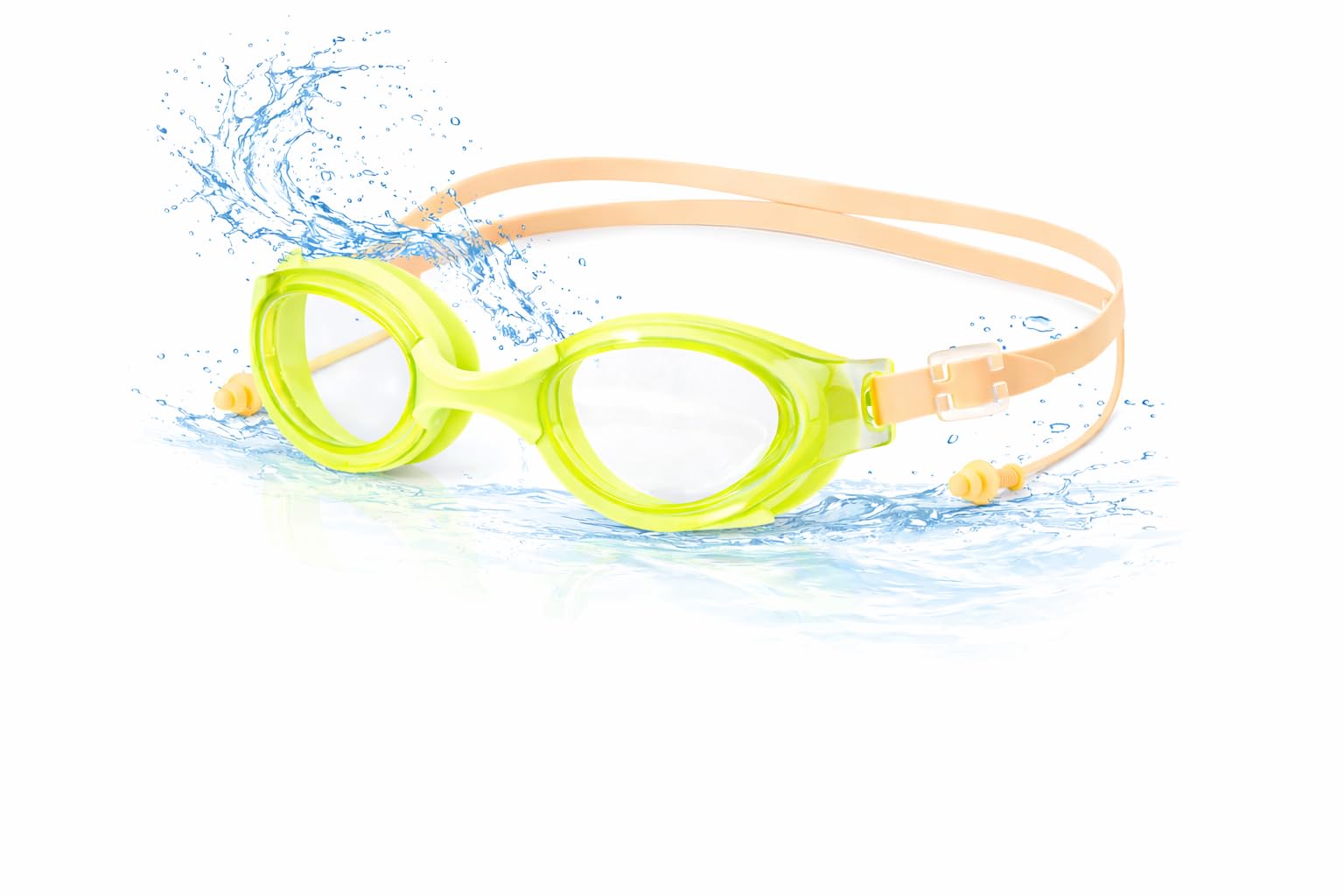 CAYLEKI Bright Green Frame & Light Orange Strap Swimming Goggles with Clear Anti-Fog Lenses - Leakproof Adjustable Fit for Kids Boys Girls Ages 6-14 in Pool Outdoor Water Sports