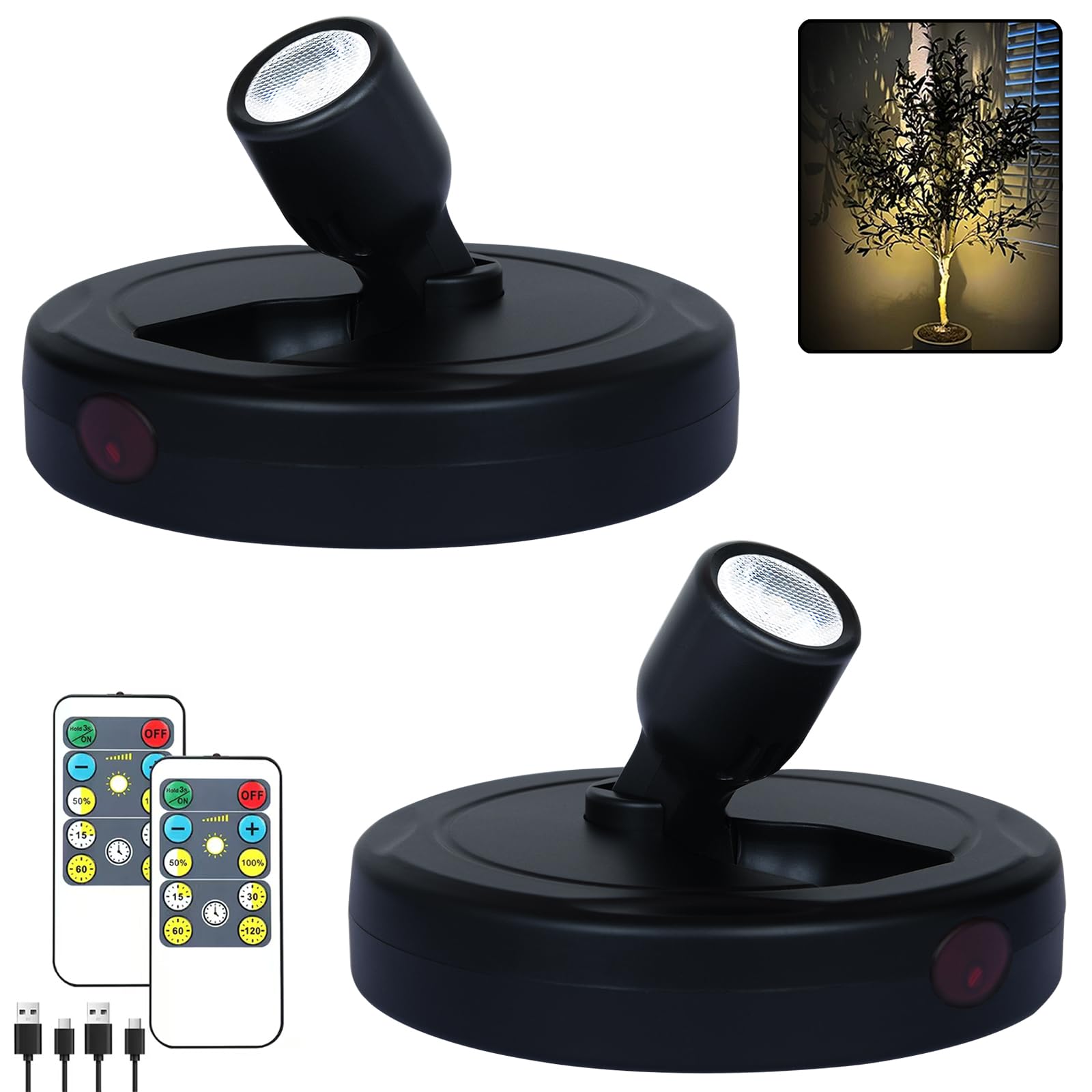 LED Spotlights, Rechargeable Battery Picture Lights, Uplighting Indoor, Spot Light with Remote, Plant & Wall Art Display Dartboard Closet Spotlight-Black