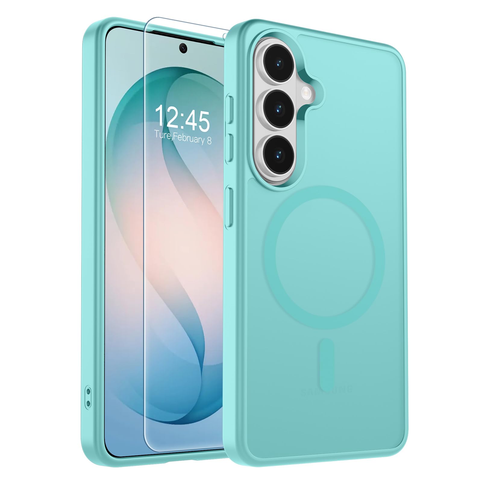 SUPFINE Magnetic for Samsung Galaxy S26 Plus Case with Screen Protector, (Built-in Magnets) (Military Grade Drop Protection) Slim Translucent Shockproof Phone Case,Blue Green