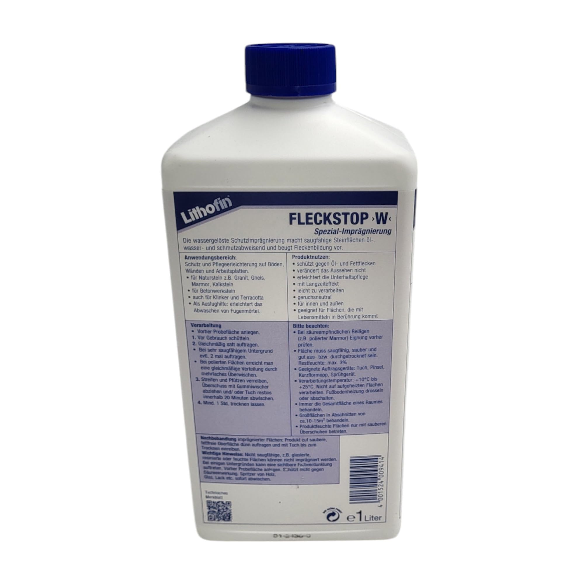 zbs24 Lithofin Fleckstop W Set lösemittelfreie Schutzimprägnierung für saugfähige Keramik, Betonwerksteinbeläge und Naturstein, mit Farbrollerset (3 Liter)