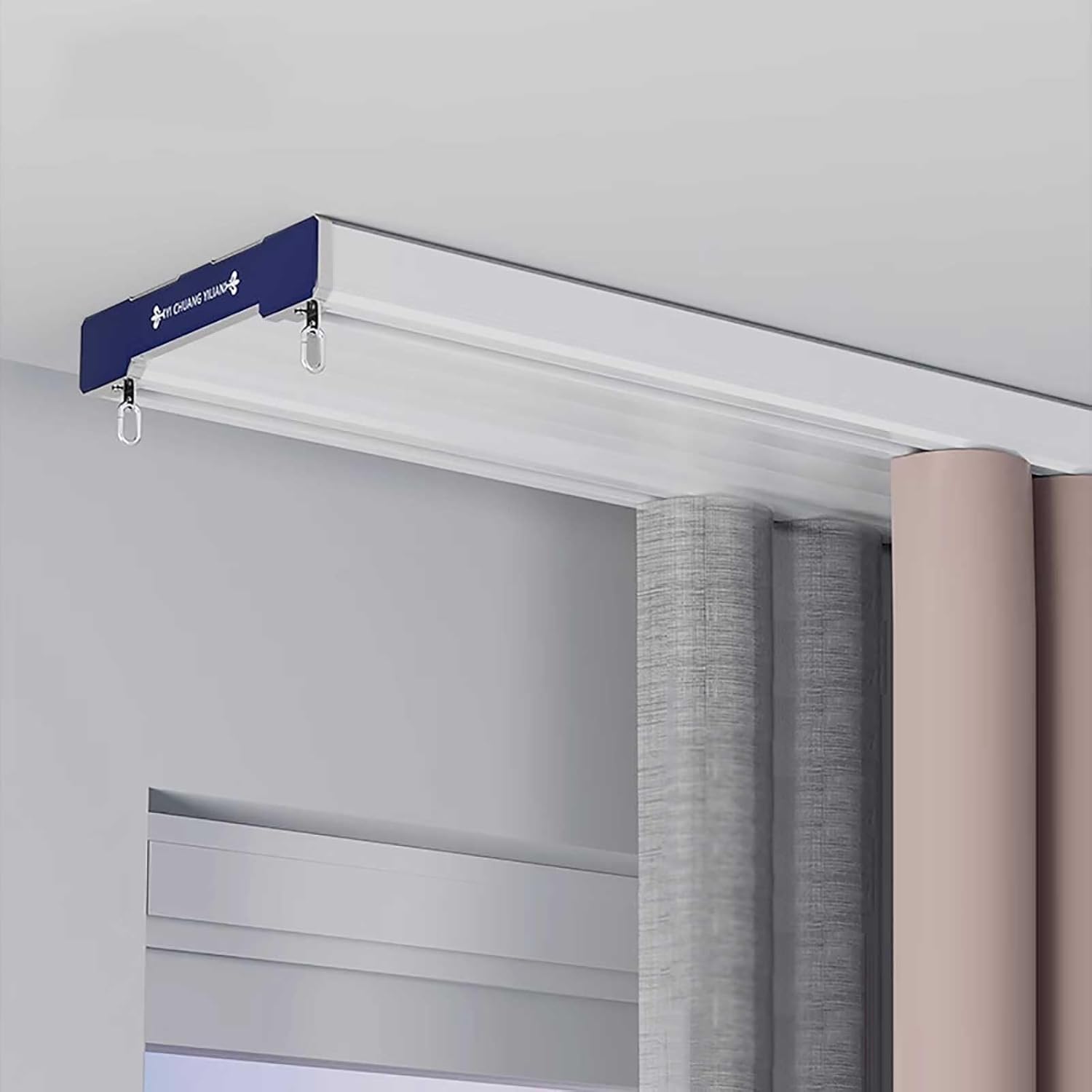 Heavy-Duty Double Row Curtain Rod - Ceiling Mount Curtain Track System with Mute Rollers for Enhanced Privacy in Open Rooms - 1.5m (4.9ft) Double Curtain Rails