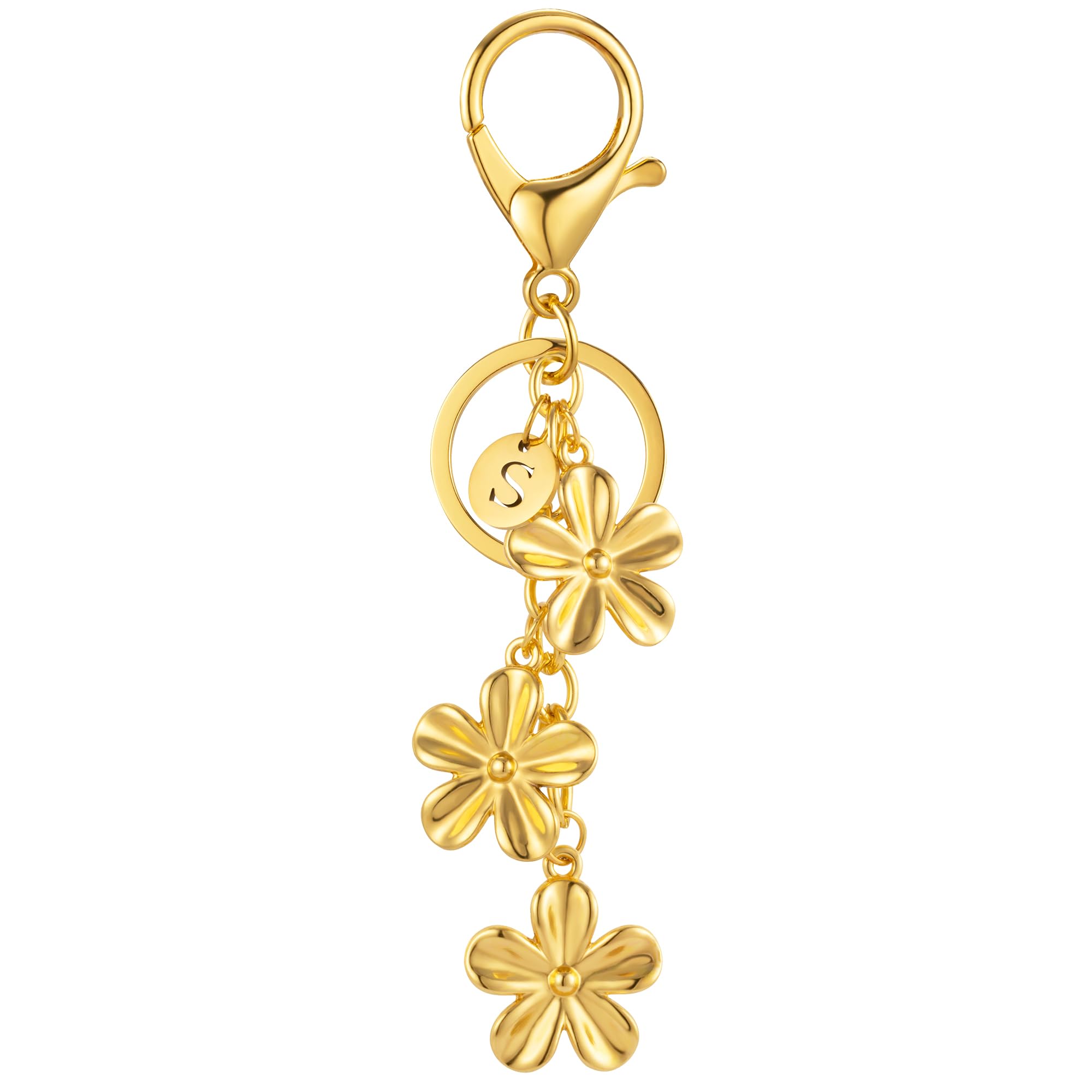 XGALBLA Gold/Silver Initial Keychain Flower Charms for Key Cute Letter Keyring for Purse Handbag Backpack