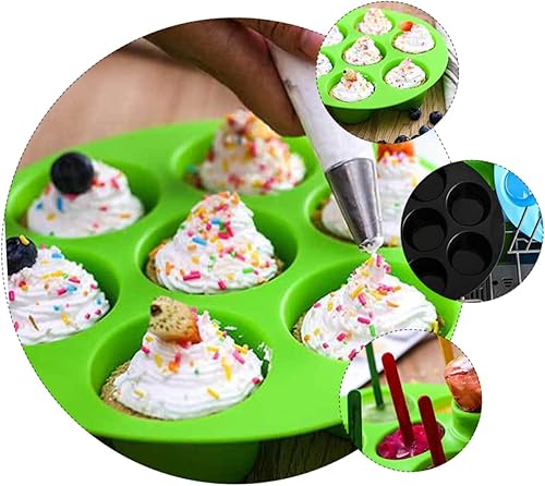 Miniatura 5 de Hemoton 7grids - Molde de silicona para magdalenas y pasteles, para freidora de aire, color aleatorio para magdalenas y postres, antiadherentes,