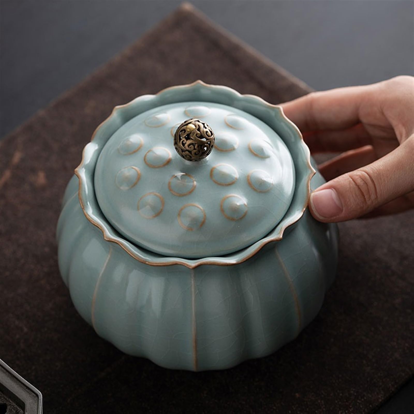 Lata de té Recipiente for té de cerámica Estilo Chino RU Kiln, Caja Vintage, almacén, Tarro Almacenamiento Gran Capacidad Carrito de té(A)