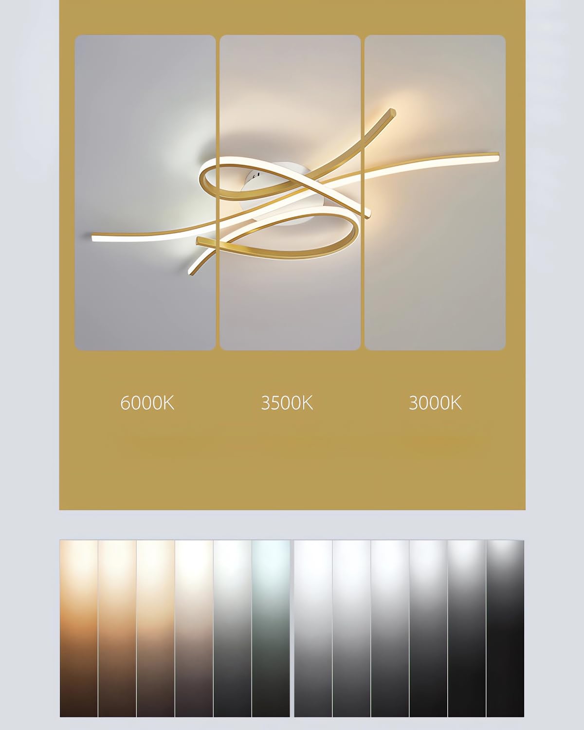 Lampa sufitowa Nowoczesna lampa sufitowa LED Ściemnialne oświetlenie salonu z pilotem Lampa sufitowa do sypialni Czarna/złota do salonu Jadalnia Pokój do nauki itp. 3000k-6000k (czarny, 80cm)