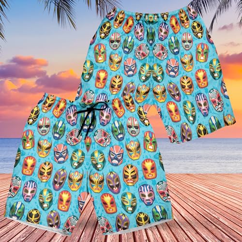 Lucha Libre Men's Swim Trunks - Wrestling Lovers Hawaiian Shorts for Men, Men's Summer Bathing Shorts Set 522