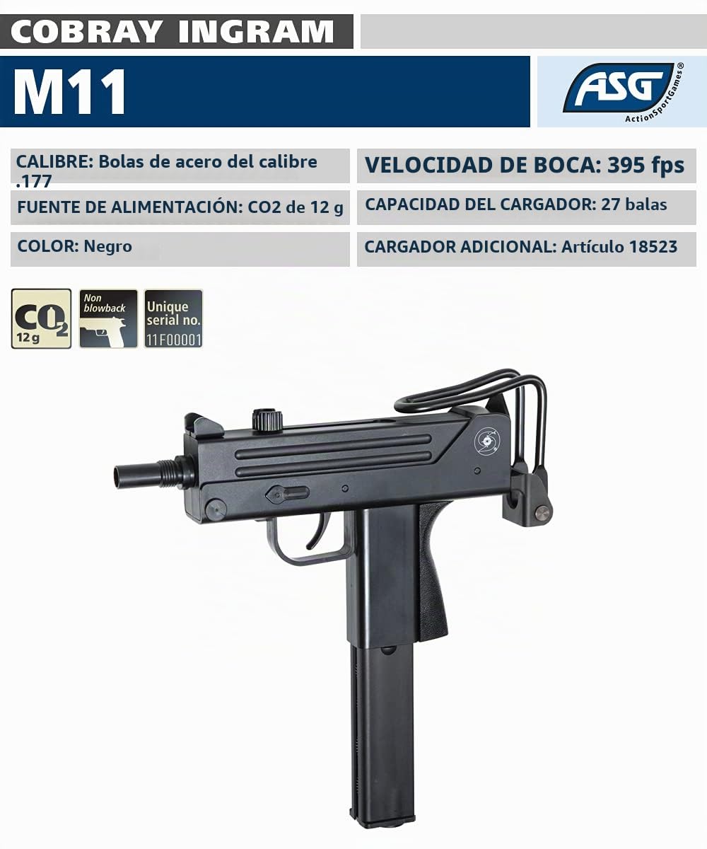 ASG Cobray Ingram M11 CO2 (4,5mm) | Pistola de Aire comprimido (balines de Acero). Arma de Co2.