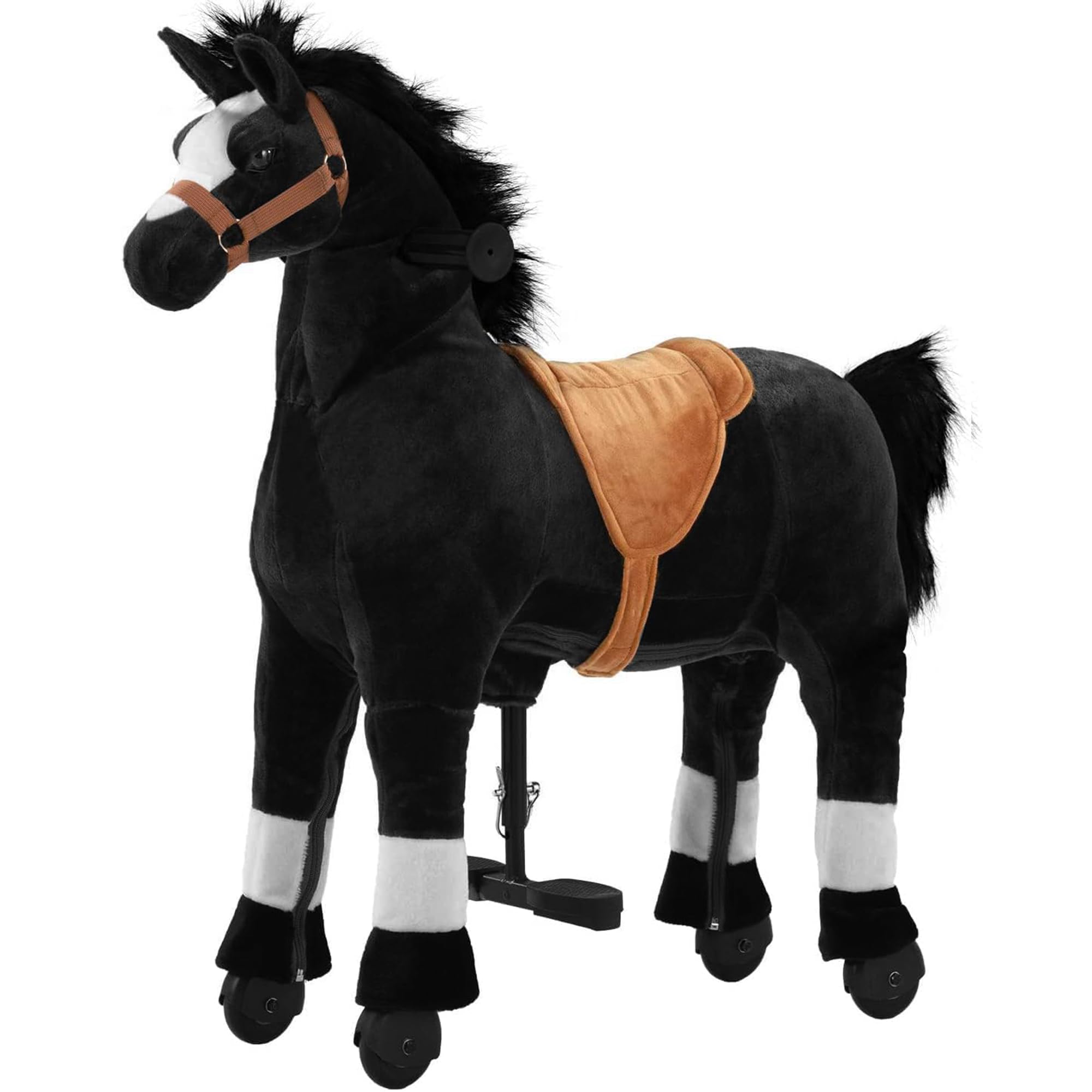 Ride on Horse for Big Kids, Riding Horse Rider Mechanical Walking Action Plush Animal for 4 to 9 Years, No Battery or Electricity, Max Load 165 LBS Black