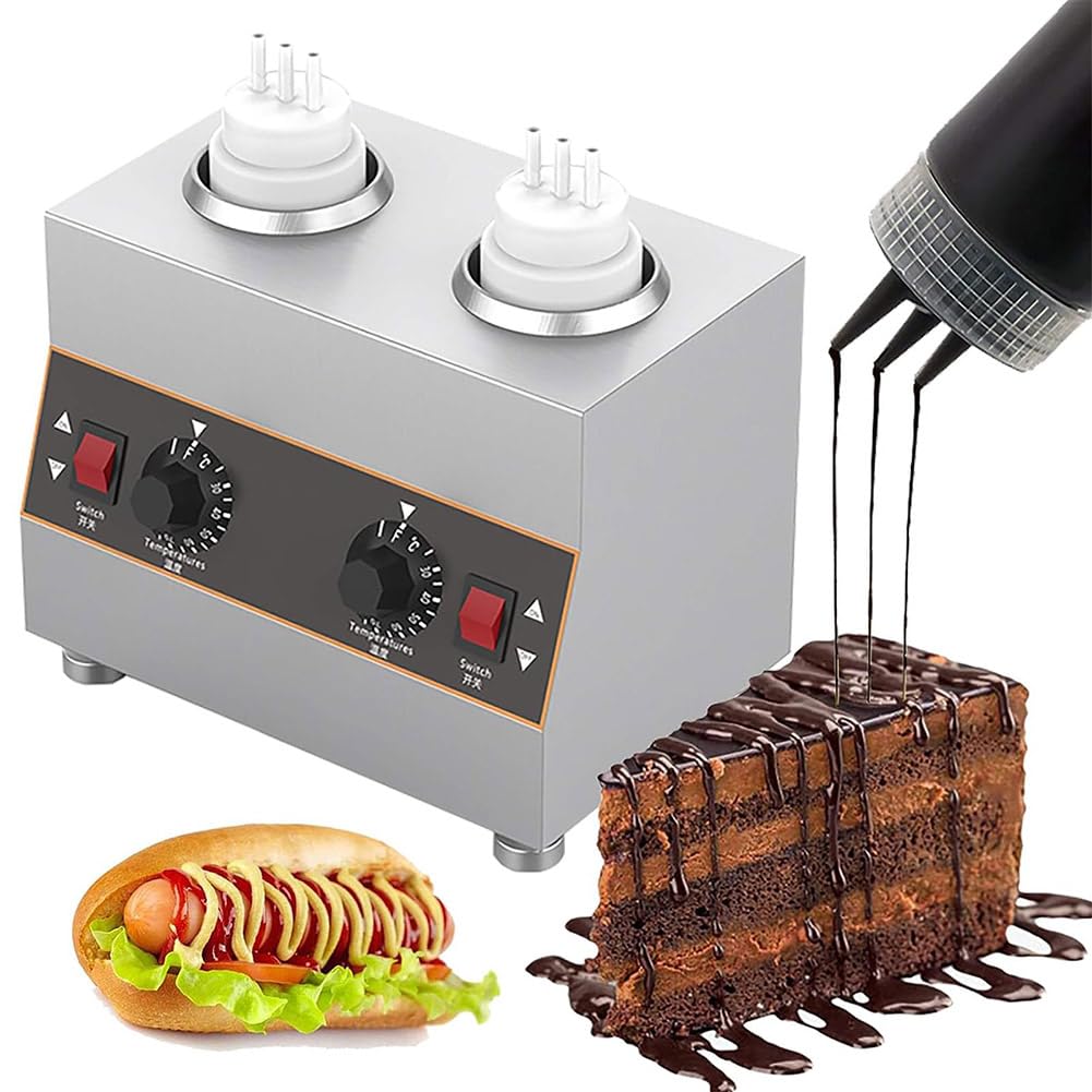 JKJZSALJ Electric Food Sauce Dispenser Heater, 4 Grids Commercial Warmers With 650Ml Bottles, 30-85℃ Jam Sauce Warmer For Hot Fudge,2Grid