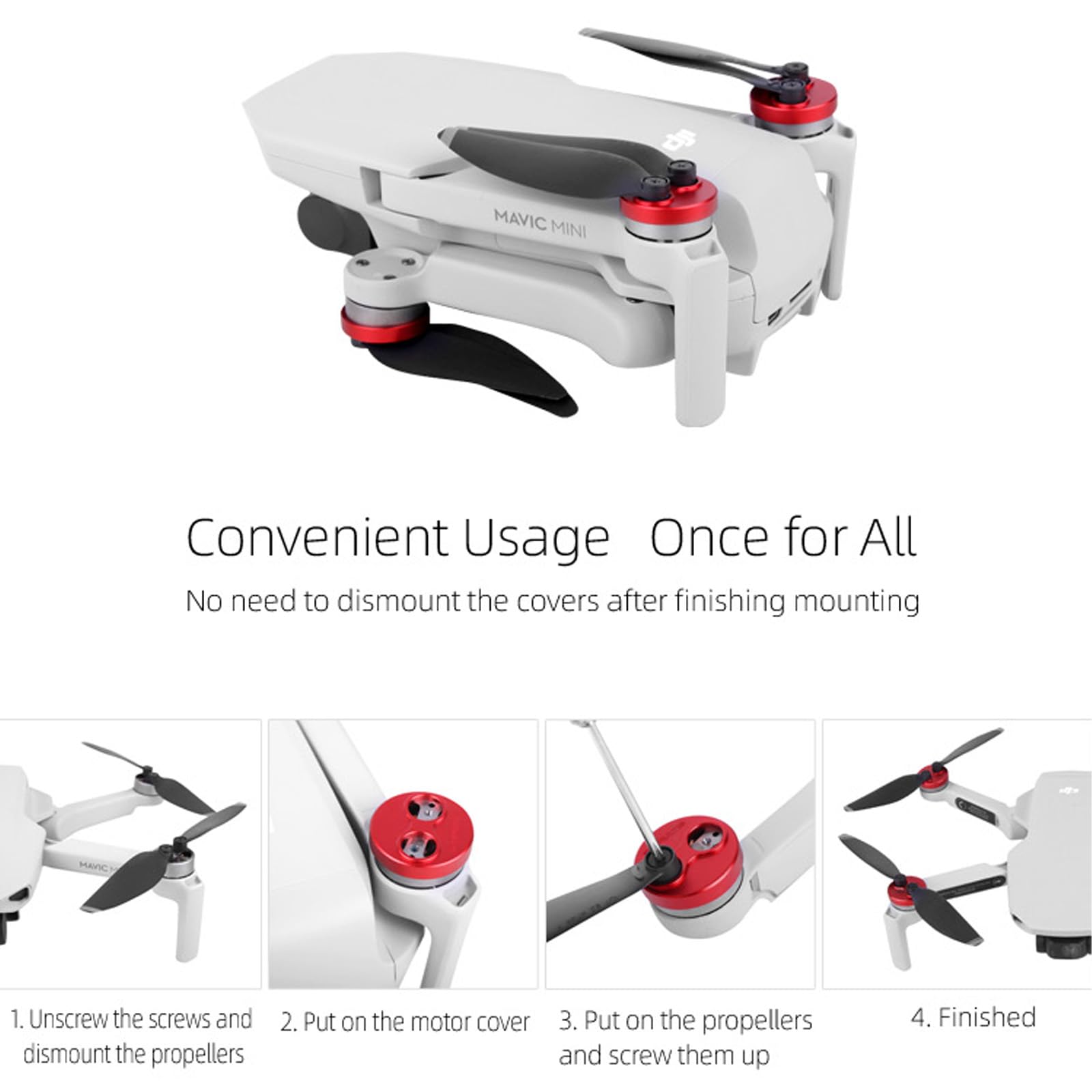 Zestaw 4 nasadek ochronnych silnika do DJI Mini 4 Pro/Mini 3 Pro/Mini 3/SE/1 Wodoodporna osłona silnika ze stopu aluminium odporna na zarysowania, pyłoszczelna (czerwona)