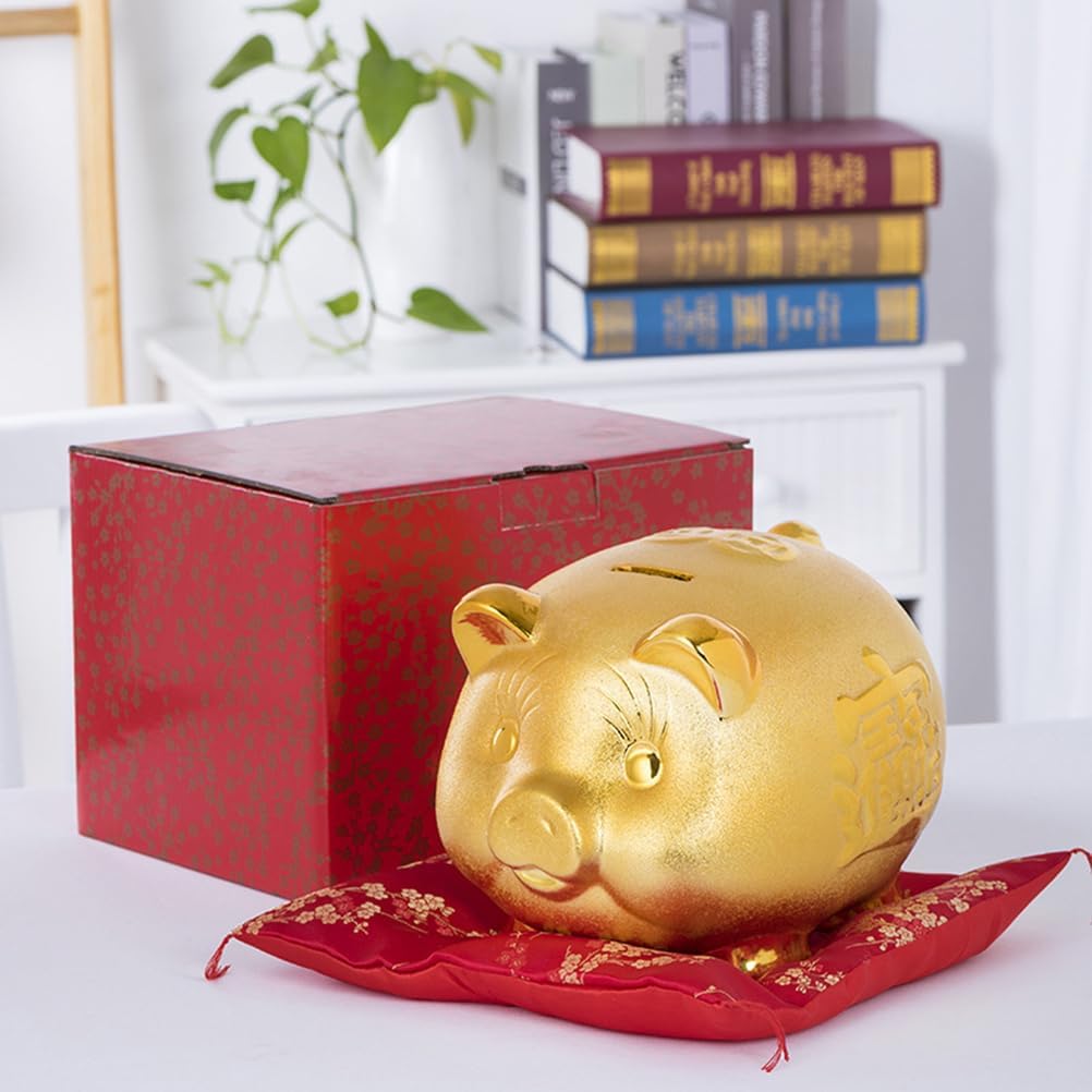 HEALLILY Creative Ceramic Piggy Bank for Kids - Fortune Pig Coin Saving Pot Money Box 5.31 Inch Cute Cartoon Money Holder for Birthday New Year Bedroom Living Room