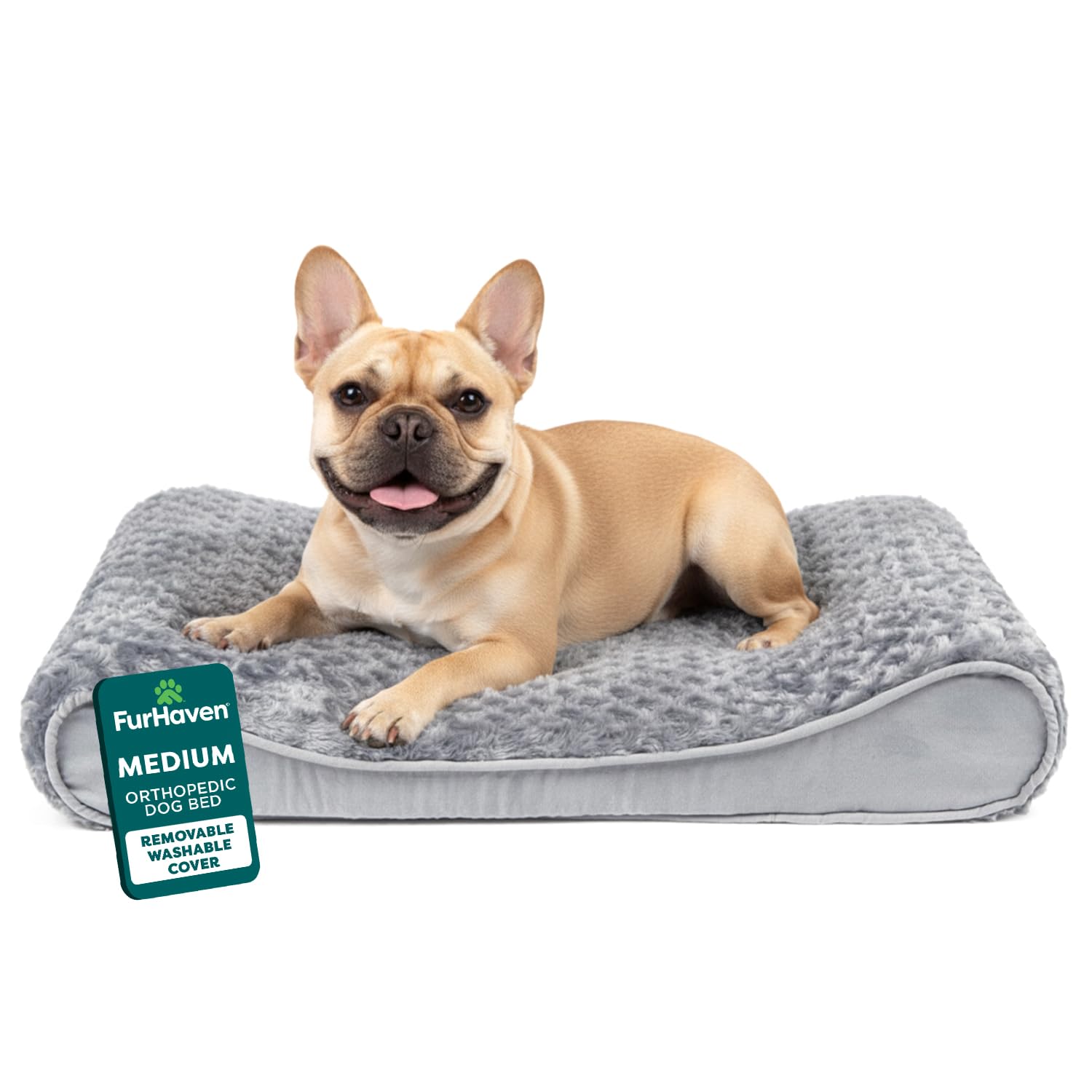FurHaven Orthopedic Dog Bed for Medium Dogs, Luxe Lounger Contour Mattress with Solid Orthopedic Foam Slab for Joint Support, Removable Washable Cover