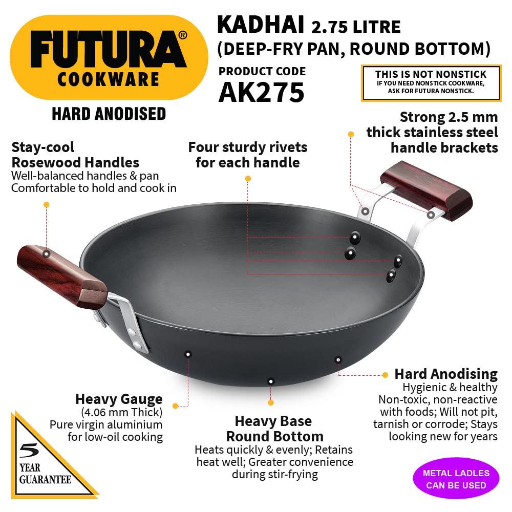 Hawkins Futura Hard Anodised Deep-Fry Pan Black 26Cm