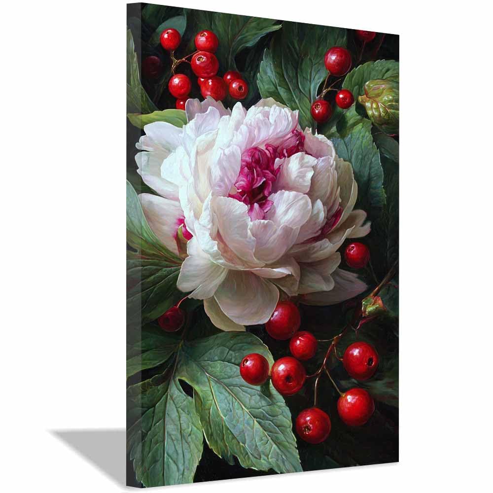 Xeniou Multicolor Flowers Canvas Whites Peony Artwork Canvas Wall Art, For Bathroom Living Room Bedroom Office Kitchen(Multicolor)-70X100cm Framed