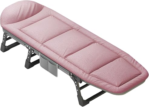 Folding Bed, No Assembly Required, Lightweight, Load Capacity 440.5 lbs 200 kg, Single Size, Breathable, Height Adjustable, Office Nap Bed, Side Pocket Storage, For Disaster Prevention, Guests, Compact Storage, For Studios/Camping, Mattress Included, Easy Open and Close Design