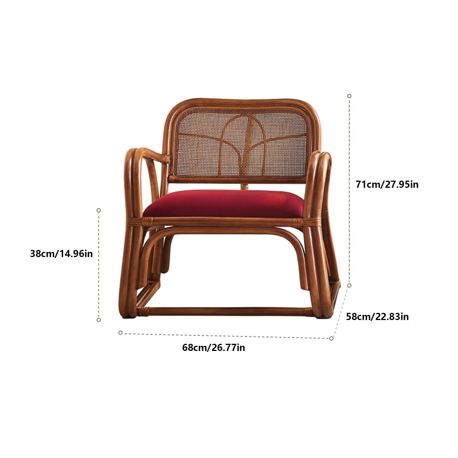 Sedia in vimini e rattan, Poltrona lounge in rattan retrò - Sedia in rattan naturale con cuscini e braccioli - Perfetta for il relax interno ed esterno, Mobili da giardino e patio
