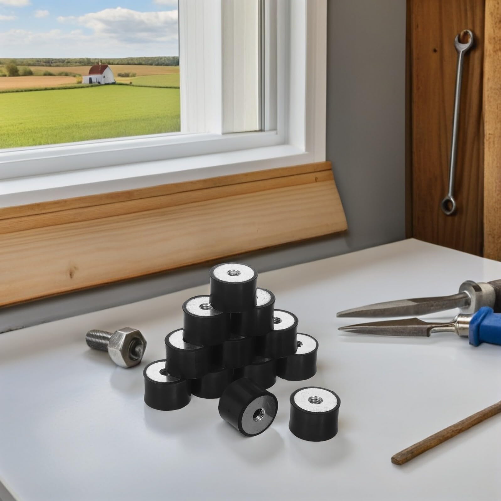 OUNONA 12 Smorzatori Antivibranti in Gomma Filettati M8 Cuscinetti Isolanti Antivibranti Cilindrici per Compressori e Motori Supporti Ammortizzatori Antivibrazione per Uso Industriale