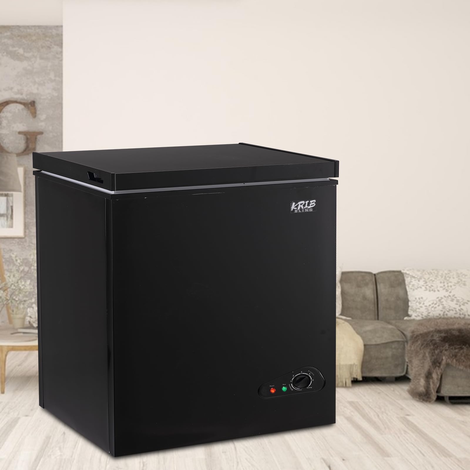Chest Freezer With Freezer Basket, 7.0 Cu. Ft Mini Freezer 7 Temperature Levels Thermostat, Top Door Open, Ideal For Home, Kitchen & Office, Black on Fridge.com - View 6