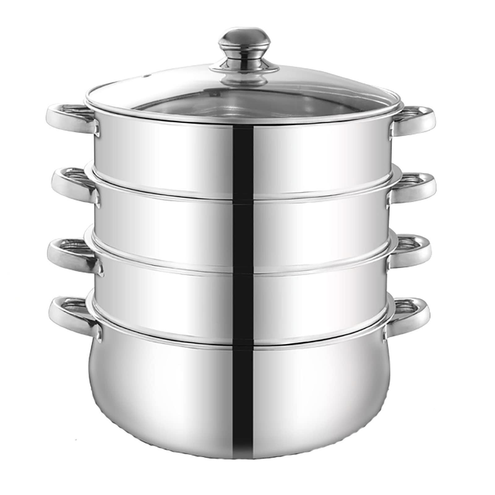 GTHTUHFD 430 Stainless Steel Steamer Pot With Composite Bottom, Visual Lid, Even Heat Conduction,30Cm,30Cm (Size_Name 30Cm),size_name-30cm