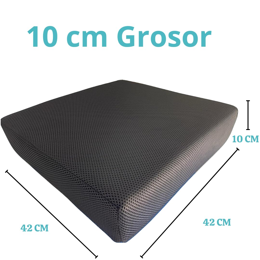 MAS Mobility Cojín Antiescaras 10CM Grosor 100% Viscoelástica para Silla de Ruedas, Silla y Sillón - Marca Española con Funda (Negro)