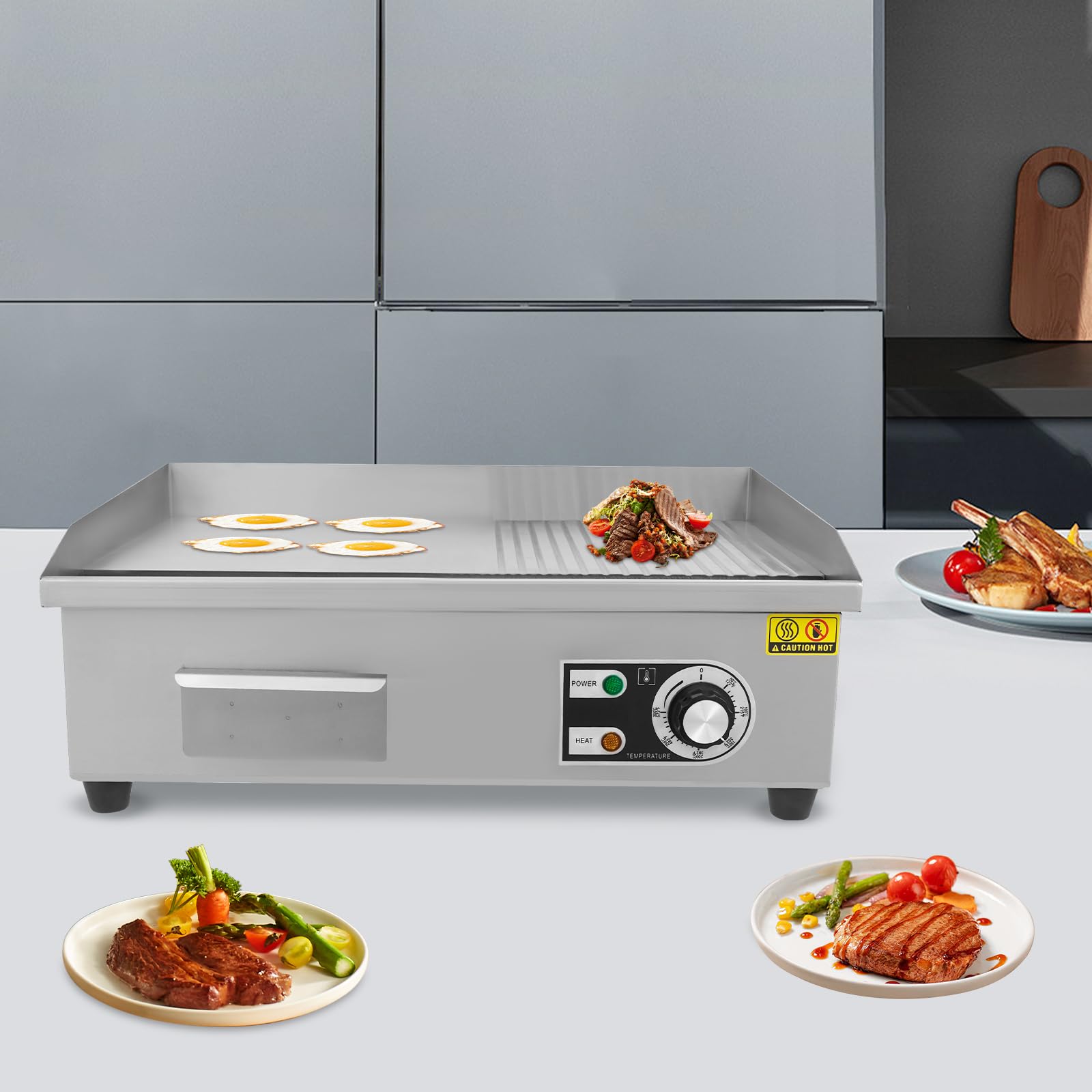 Komercyjny grill elektryczny, profesjonalna elektryczna płyta grillowa, elektryczna płyta grillowa, płyta do smażenia, zakres temperatur 50-300°C, ze stali nierdzewnej i żelaza, 55 x 43 x