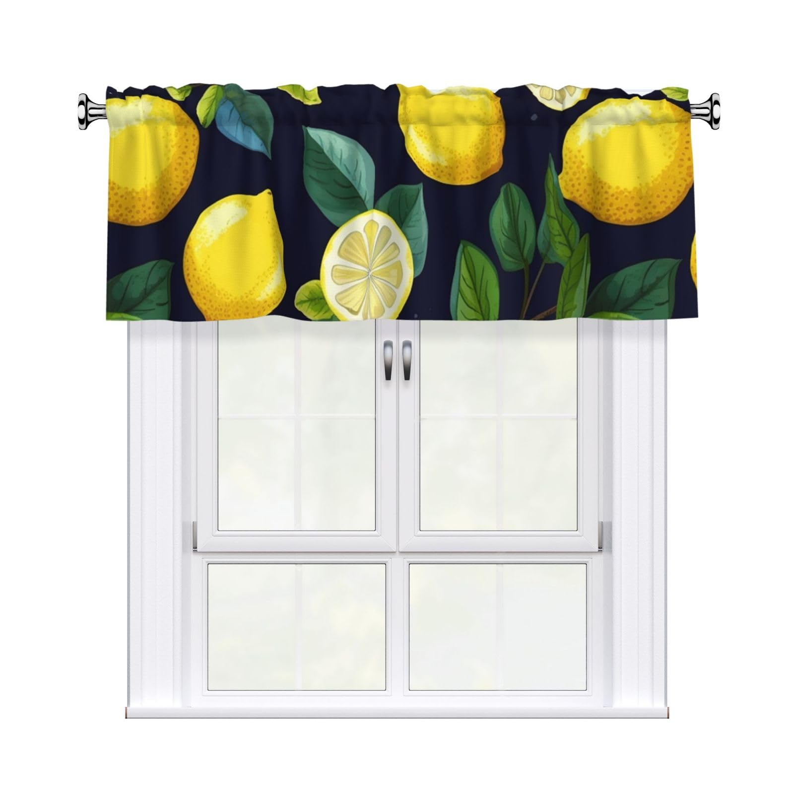 DWVTSLH Lemon Fruit Valances Curtains for Windows, Rod Pocket Drape Valence Blackout Short Curtains for Kitchen Bathroom Bedroom Window Treatment for Home Décor 54x18 Inch