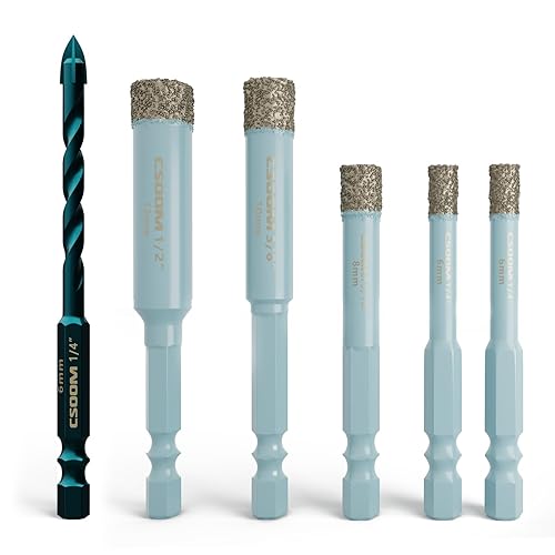 CSOOM Juego de 6 brocas de diamante, brocas para azulejos de porcelana, vástago hexagonal de 14, cera seca específica para una mejor perforación,