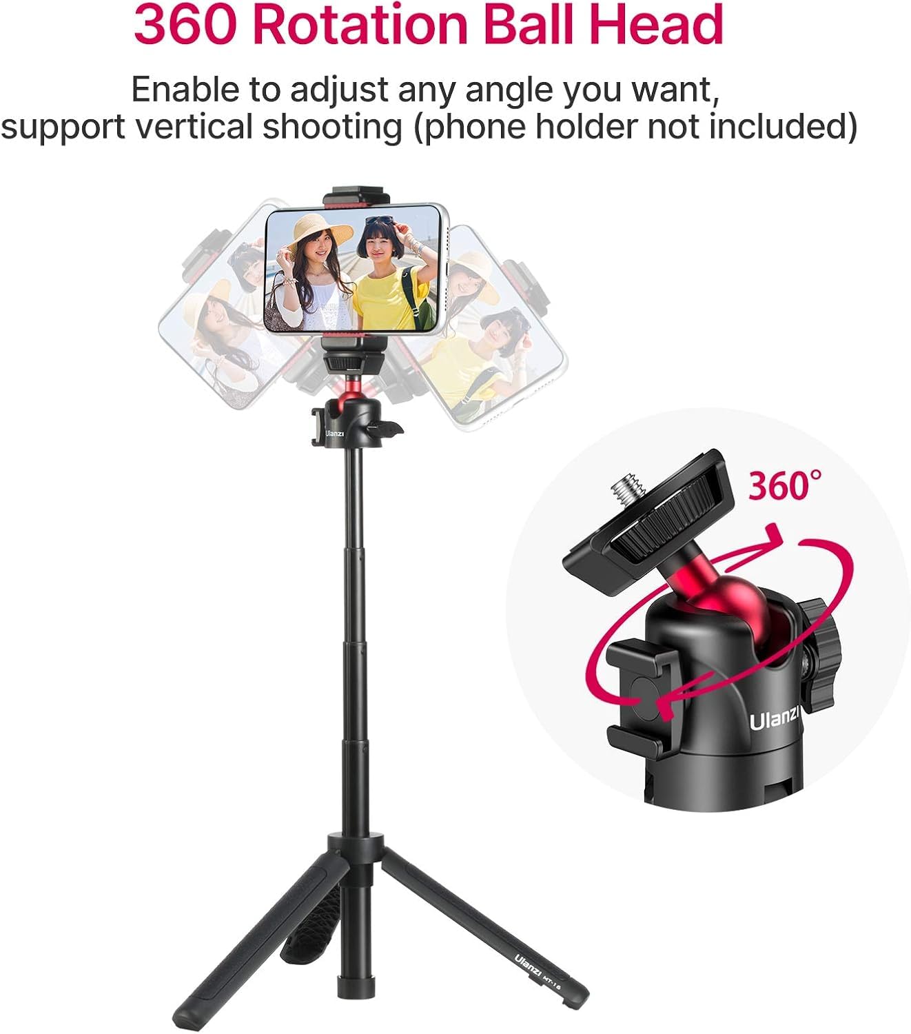 Mini Kamera Stativ, ULANZI MT-16 Vlogging Stativ mit 360° Kugelkopf 1/4 Schraube Cold Shoe Mount, Mini Tripod ausziehbar 22cm bis 44cm, Klein Camera Tripod für DLSR Canon Nikon Sony Kamera Smartphone