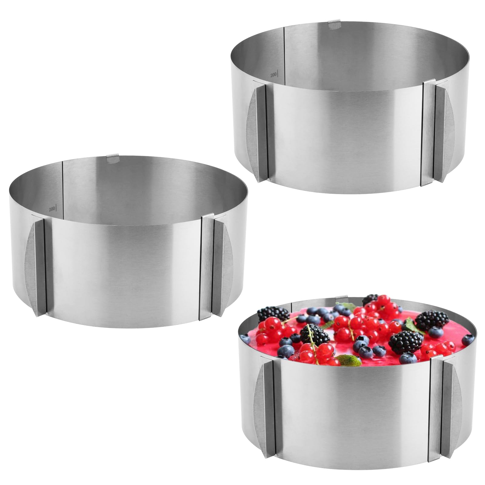 FUNSUEI 3 PCS 6-12 Inch Adjustable Cake Ring Mould, 8.5cm Height Metal Round Baking Ring Stainless Steel Mould for Cake, Mousse, Crumpets