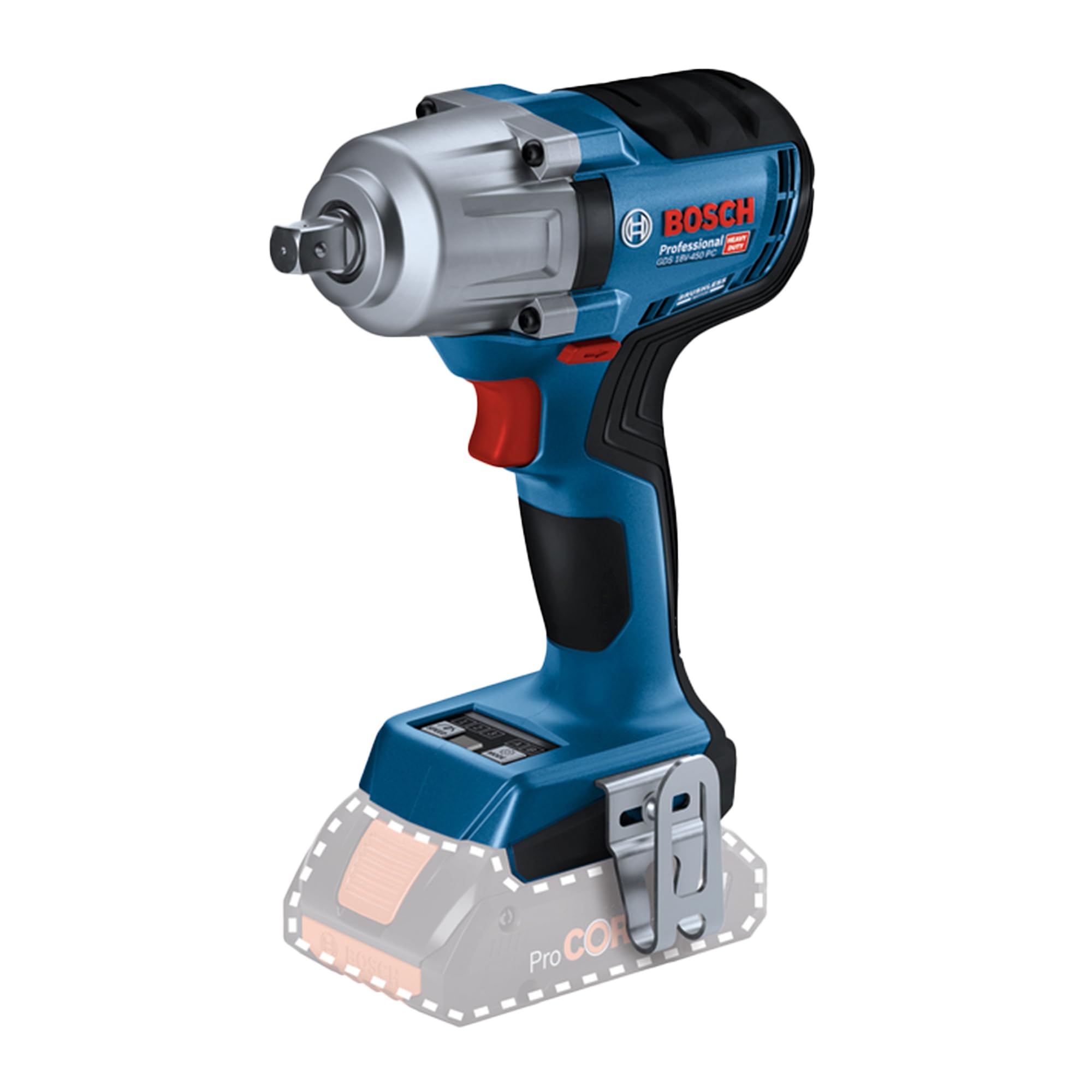 Bosch Professional system 18V: akumulatorowy klucz udarowy GDS 18V-450 PC (moment dokręcania 450 Nm, moment zrywający 800 Nm)
